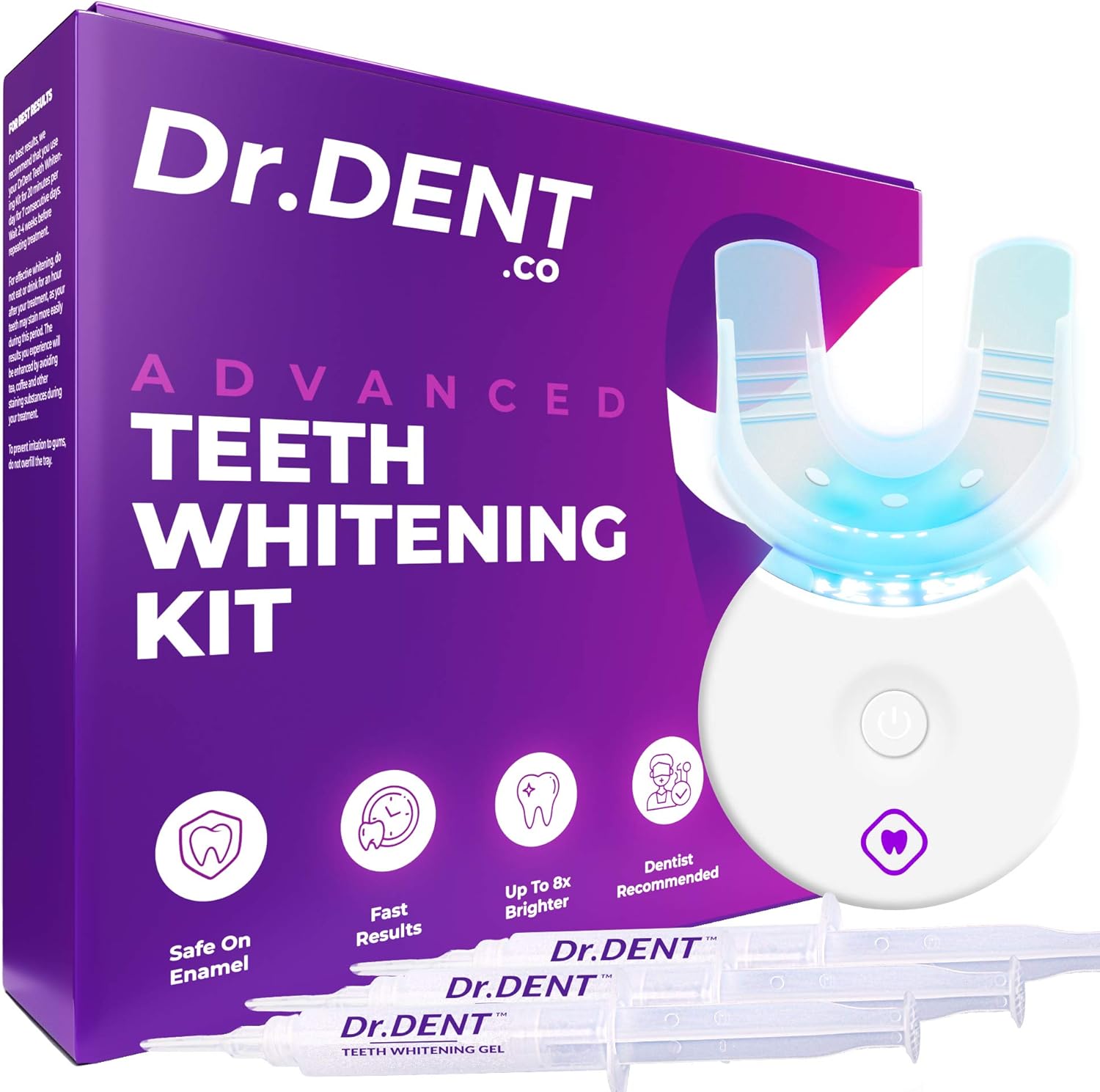 Advanced DrDent Teeth Whitening Kit Includes (3) 5ml Teeth whitening gels, Led Light Activator