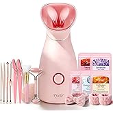 Pjordo Facial Steamer Spa Kit, 12 Skin Care Tools & 5 Jelly Mask Powder, Nano Ionic Steamer for Facial Deep Cleaning Unclog Pores Sinuses, Warm Mist Humidifier for Home SPA, Valentines Gifts for Women
