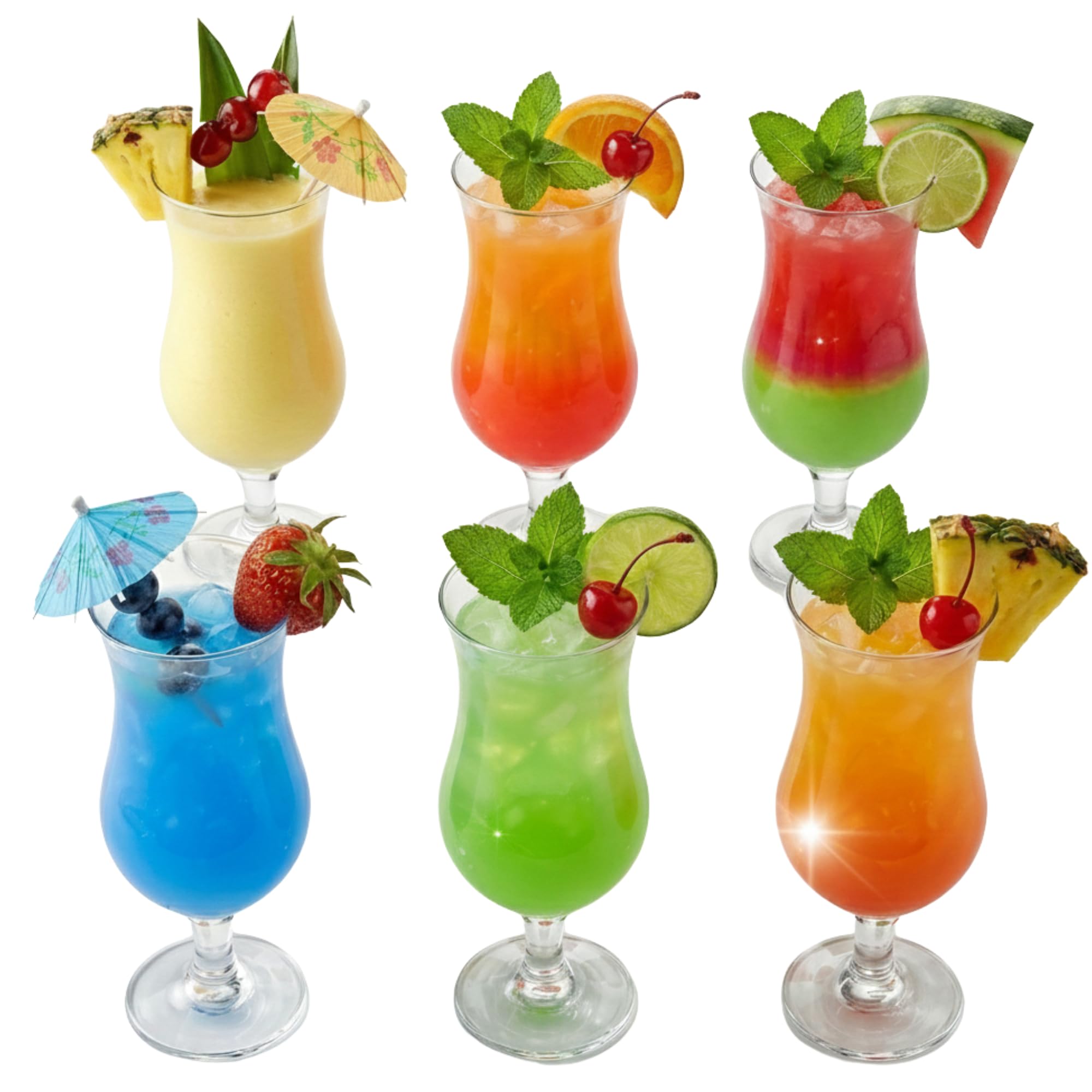 Drinkstuff Pina Colada & Hurricane Cocktail Glasses – 450ml Set of 6 – Tall Stemmed Glasses for Cocktails, Milkshakes, Mocktails & Tropical Drinks – Elegant Frozen Drink Glasses, Dishwasher Safe