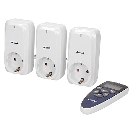 Orno GB-434(GS) Funksteckdosenset mit Fernbedienung und Timer 3er Set 4 Kanal für Licht, Haushaltsgeräte || Weiß || Schuko