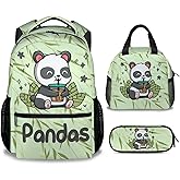 COOPASIA Panda Backpack with Lunch Box And Pencil Case, 16 Inch Panda Theme Bookbag with Adjustable Straps, Durable, Lightweight, Large Capacity, School Backpack for Girls Women