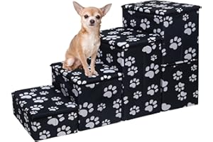 yofit Dog Steps for Small Large Dogs with Storage, 21 Inch High Dog Stairs to Bed, 4 Steps Foldable Dog Bed Stairs, Storage Box for Puppy Stuff Toys (Black)