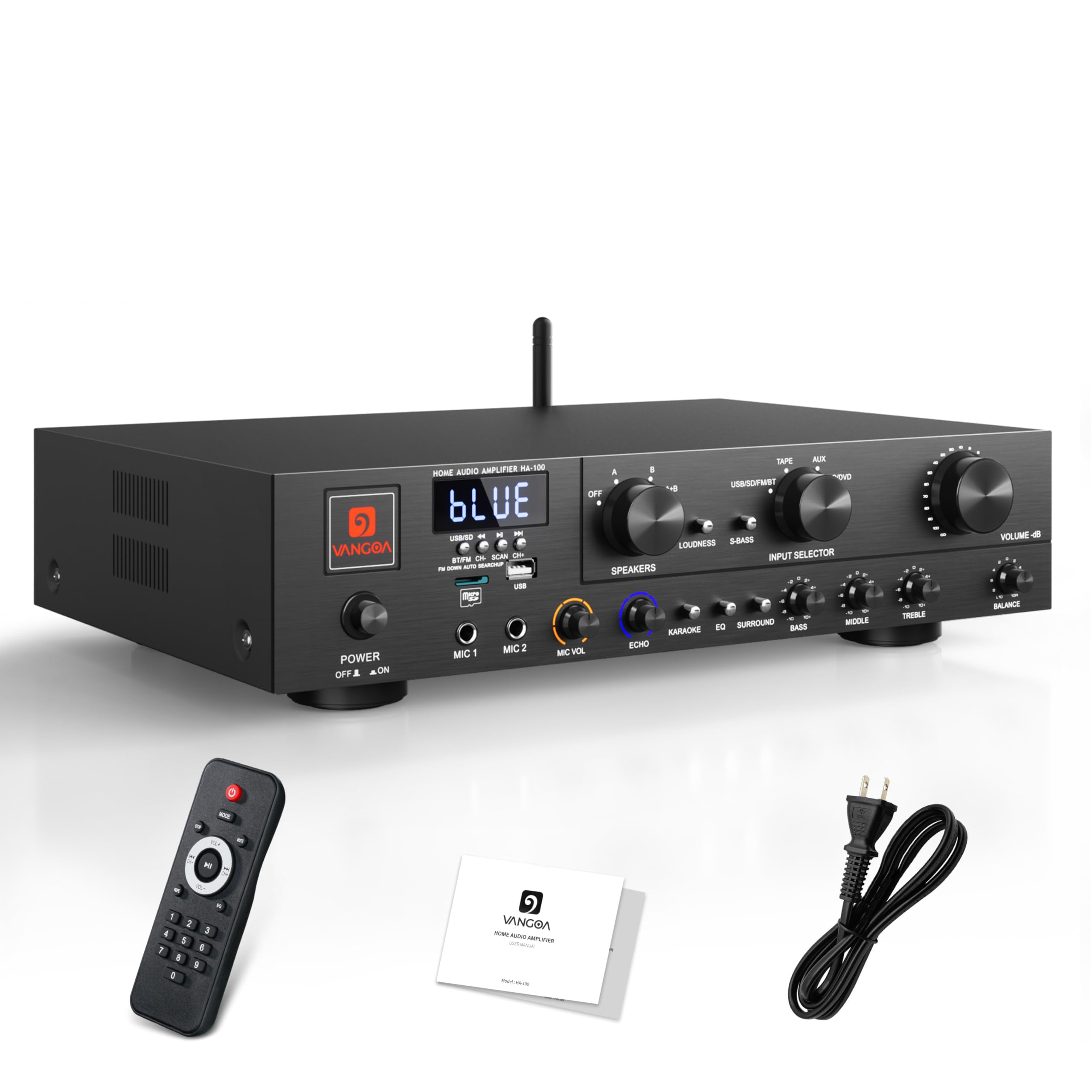 Photo 1 of Vangoa Home Audio Amplifier Stereo Receivers with Wireless 800 Max Power 5.1 Channel Power Amplifier Stereo System with USB, SD, FM, 2 Mic, RCA, 3-Band EQ, Speaker Selector for Studio, Home Theater