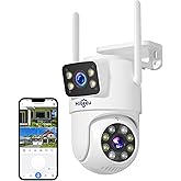 Hiseeu WiFi Security Camera Dual Lens 5G/2.4G WiFi PTZ Camera Outdoor,Power Cord,IP65 Waterproof Motion Tracking,Color Night Version, No-Monthly Fees