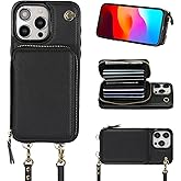 Bocasal Crossbody Wallet Case for iPhone 15 Pro Max, RFID Blocking Leather Purse Case with Card Holder, Protective Handbag Flip Cover with Zipper Wrist Strap Lanyard for Women 5G 6.7 Inch (Black)