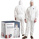 Hazmat Suit | 1 or 10 Pack | Disposable Coveralls Hooded Heavy Duty 6 Sizes | Medical Nation 1 or 10 Count Hazmat Suits Disposable | Hooded Coveralls for Full Body Protection | Waterproof and Breathable