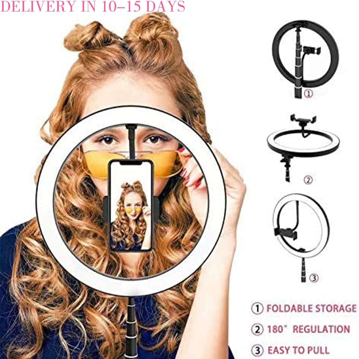 BZ 10 Inch Selfie Ring Light with Dimmable 3 Color Lights, LED Ring Light with Stand and Phone Holder, for Makeup, Live Streaming, TikTok, YouTube Video, Photography