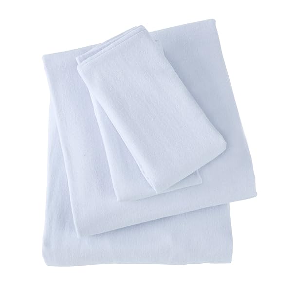 MARKET & PLACE 100% TURKISH COTTON FLANNEL SHEET SET | 4 PIECE DEEP POCKET SOLID COZY WINTER BED SHEETS | DOUBLE BRUSHED FOR EXTRA SOFTNESS & COMFORT | CHALET COLLECTION (QUEEN, LIGHT BLUE)
