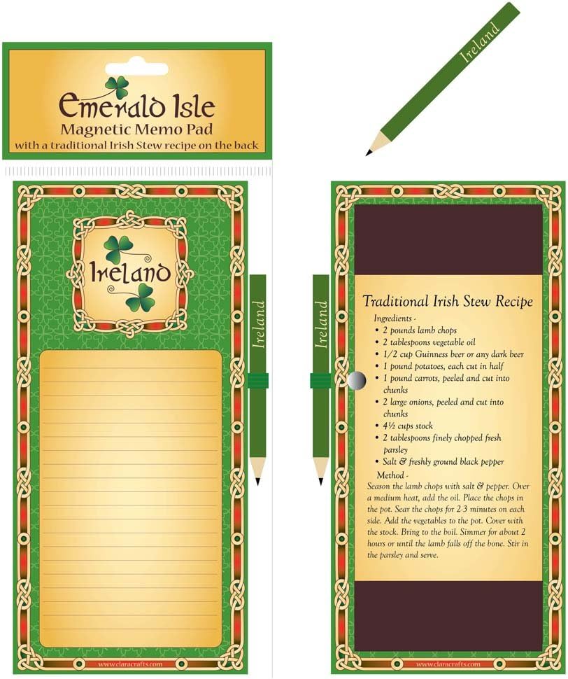 Celtic Designed Magnetic Memo Pad With Emerald Ireland Design 21cm x 11 cm