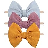 YanJie Baby Girls Nylon Headbands Newborn Bows Handmade Hair Bows Hairbands Hair Accessories for Newborn Infant Toddlers Kids(Gold Blue Dusty Rose)