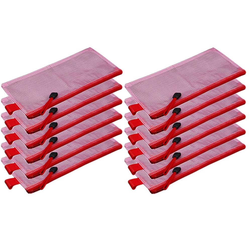 Pack of 12 PVC A6 zip document wallets/folders. School Office Magazine File Document Wallet Pack. Zip closure. Folder holder. red