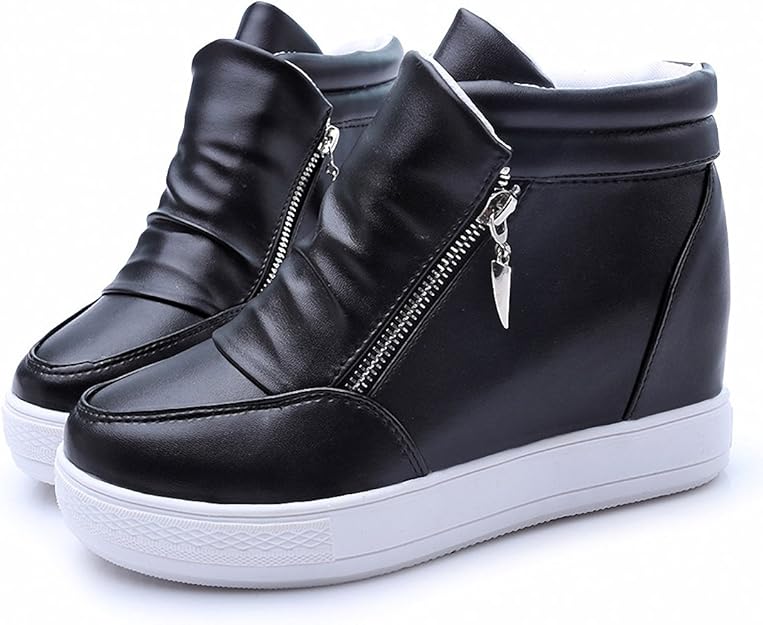 mewow Womens High Top Wedge Hidden Heel Leather Shoes Zipper Sport