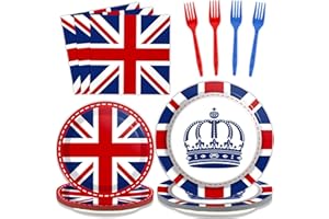 chiazllta 96 Pcs Britain UK England Flag Birthday Party Paper Plate and Napkins British Flag Party Supplies Tableware Union Jack Party Decorations Paper Plate Napkin Fork for Party Favors 24 Guests