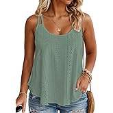 ROSRISS Womens Summer Plus Size Tank Tops Embroidery Scoop Neck Spaghetti Strap Camisoles Sleeveless Eyelet Shirts XL-5XL