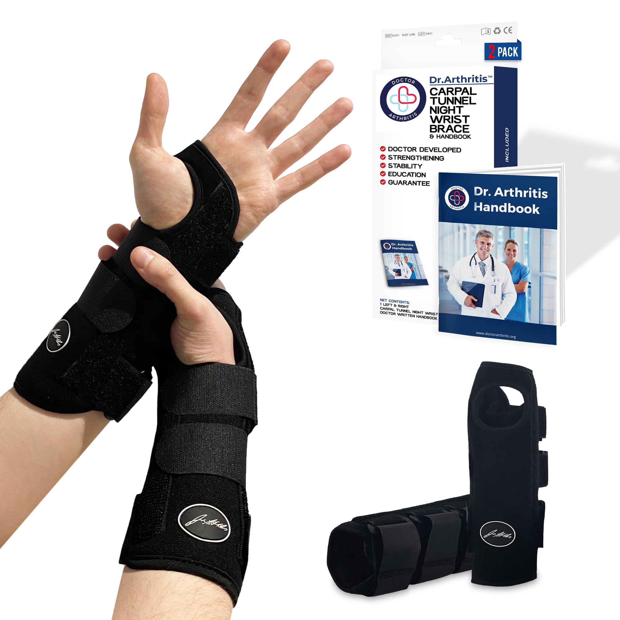 Doctor Developed Wrist supports/Wrist brace - Relief for carpal tunnel, wrist injuries, wrist support for arthritis, hand support, hand & wrist strap and Doctor Handbook