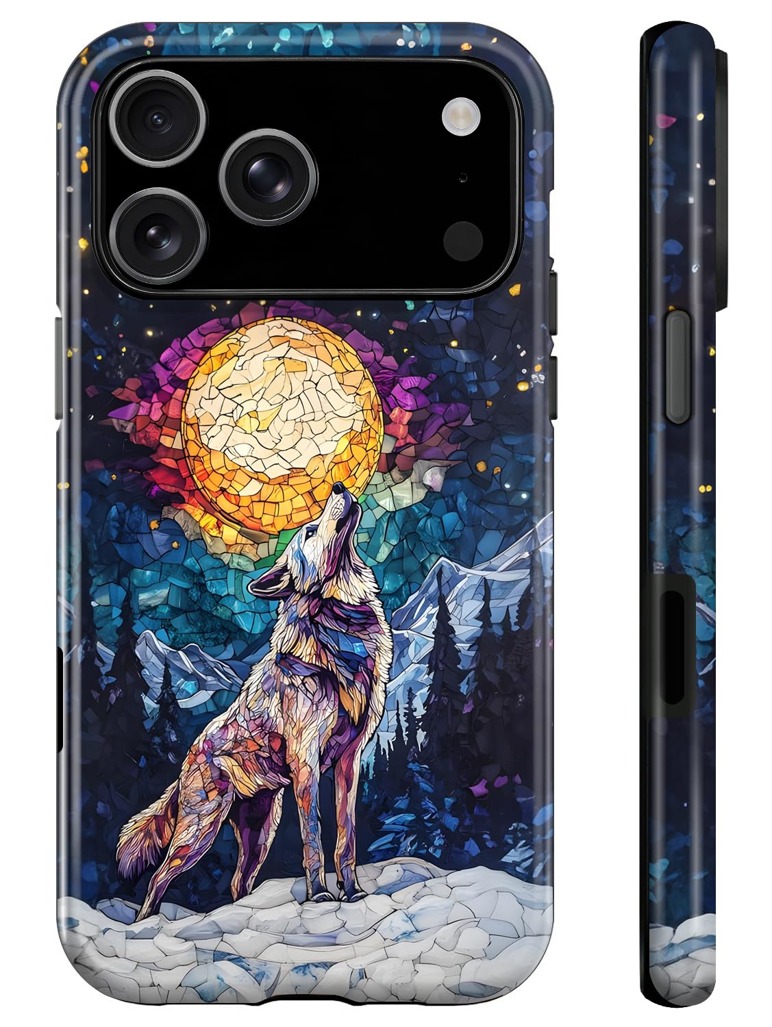 OTTRZMTER Case for iPhone 17,Wolf Stained Arctic Lights Hybrid 2 Layer Hard Shell Silicone Protective Pattern Design Phone Case for Women Boy