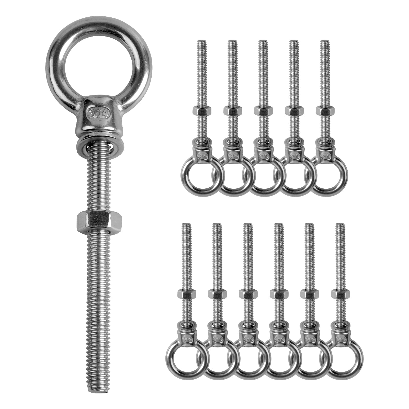 LALAGO Eye Bolt M6 x 60 mm M6 Eye Bolt 304 Stainless Steel Screw Hook Eye Bolts M6 Pack of 12