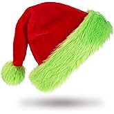 Funny Santa Hat for Adults – Soft Plush Red and Green Christmas Hat for Men and Women – Cozy Holiday Party Headwear