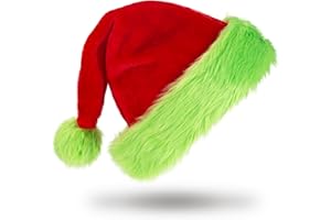 RUXIEL Funny Santa Hat for Adults – Soft Plush Red and Green Christmas Hat for Men and Women – Cozy Holiday Party Headwear