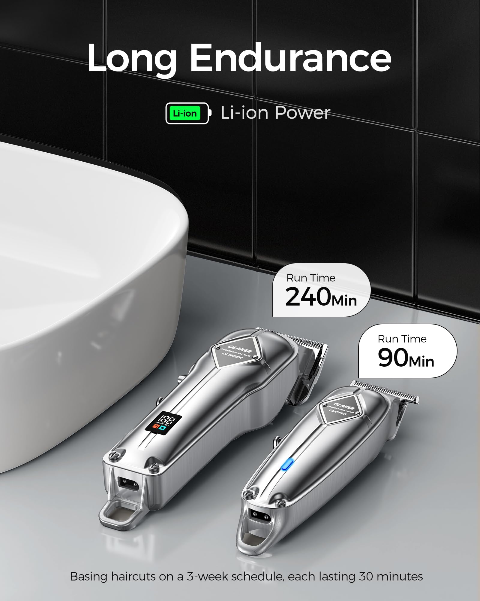 GLAKER Hair Trimmer for Men - Professional Clippers and Trimmers Set, Cordless Clippers for Hair Cutting, Rechargeable Barber Kit with T Blade Liner and Complete Guards Set for Men's Grooming