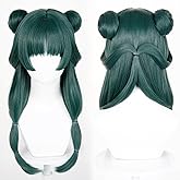 Probeauty Maomao Cosplay Wig, Long Dark Green Wigs with Buns for Anime Costume Halloween Party
