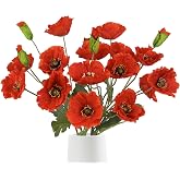 Fqueelvys Red Poppy Flowers Artificial 5PCS 20Heads Fake Poppies Realistic Faux Silk Flowers with Stems for Vase Centerpiece Wedding Party Garden Home Decoration (Red)