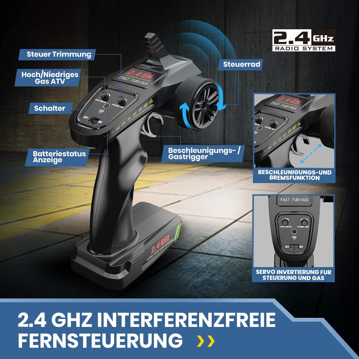 DEERC Ferngesteuertes Auto 1:18 Bürstenloser Motor 60 km/h, 4 WD Schnelles Rennauto mit 2 Akku für 40 Min. Laufzeit, 2.4-GHz, 2 Karosserien für Erwachsene und Kinder (300E) 6
