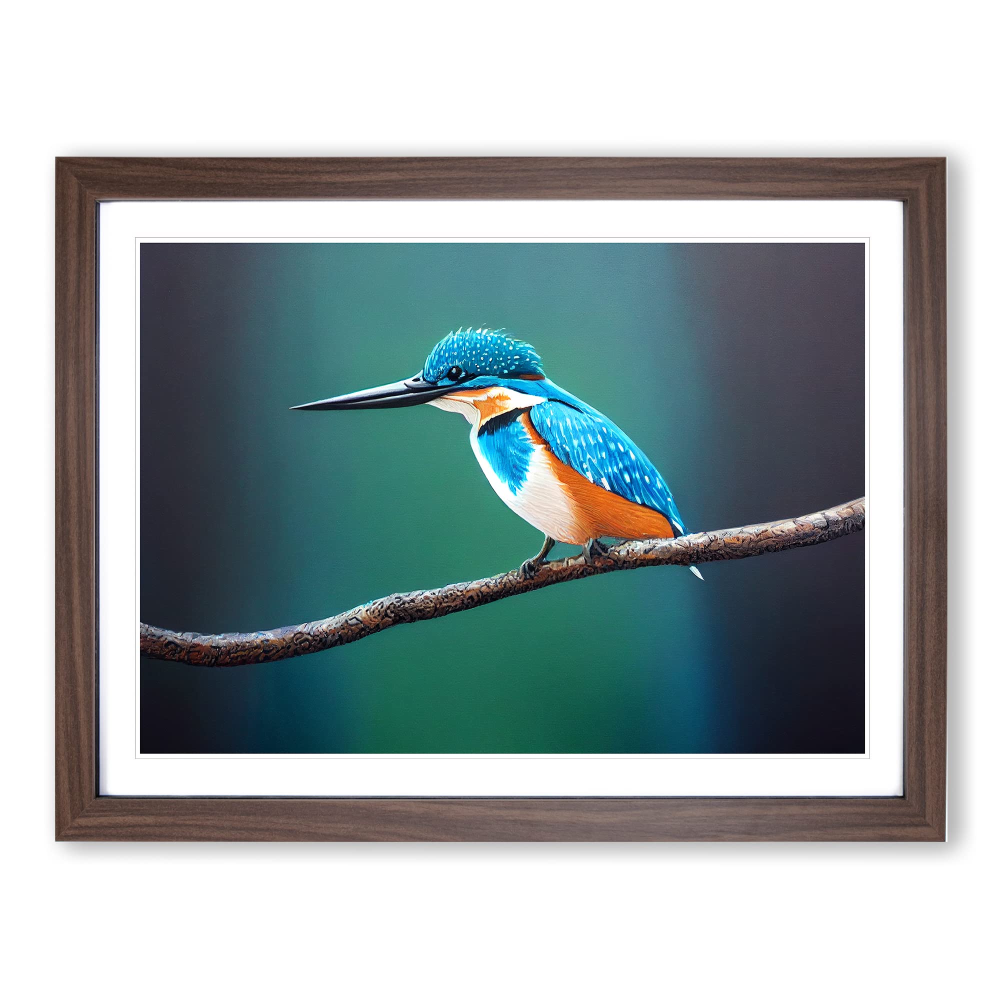 Desirable Kingfisher Bird Framed Print | A4 Walnut Framed Wall Art | Ready to Hang | Modern Nature Picture | Living Room Bedroom Lounge Office
