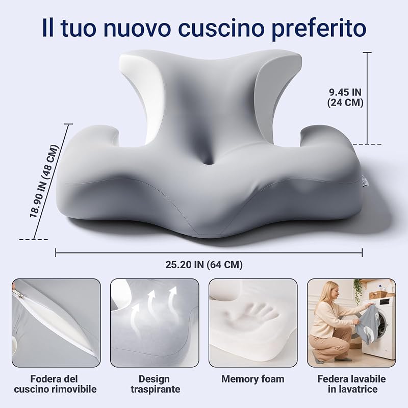 Cuscino Cervicale per Dormire in Memory Foam, Grigio