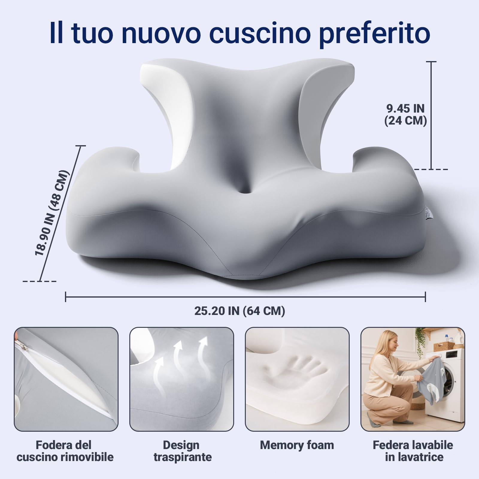 Cuscino Cervicale per Dormire in Memory Foam, Grigio