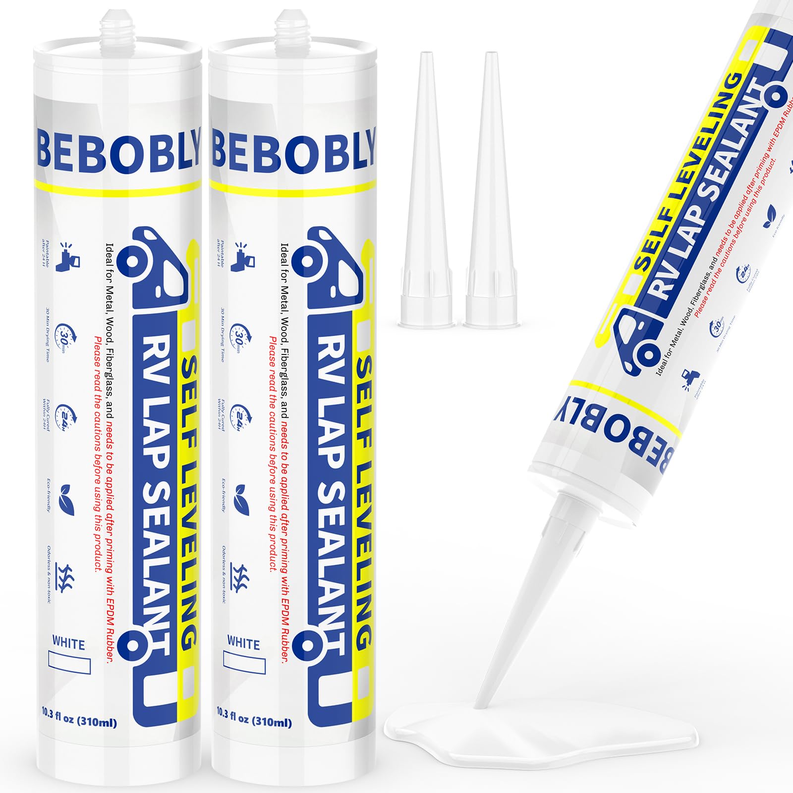 Photo 1 of BEBOBLY RV Roof Sealant, Self Leveling Lap Sealant White, RV Caulking Sealant Waterproof, Flexible & Non-Cracking, RV Lap Sealant for Camper, Trailer & Motorhome Roof Repair, Secure Odorless (2 Pack)