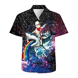 Cat Riding Shark Mens Funny Hawaiian Shirts 3D