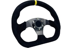 Spaorcco Race Style Steering Wheel Suede Leather Universal 13" D-Shaped Racing Steering Wheel with Black Stitch and Horn Button