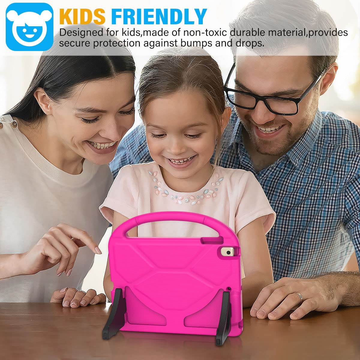 Suplik Kids Case for iPad 5th/6th Generation(9.7 inch, 2017/2018), iPad Air 2/1 & Pro 9.7 Case with Screen Protector, Durable Protective Cover with Handle Stand for Apple iPad 5/6 Gen, Pink