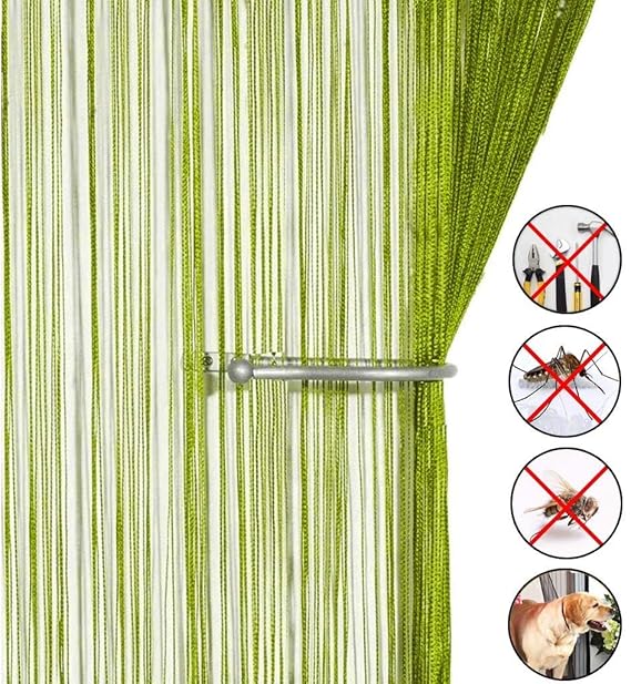 AIZESI Fadenvorhang Grün 90x200 Insektenschutz Türvorhang Trennwand Fenster Vorhang(Grass Green)