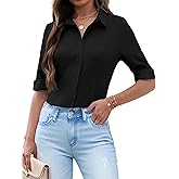 Zeagoo Womens Button Down Shirts 3/4 Sleeve Dress Blouses Business Casual Collared Oxford Tops