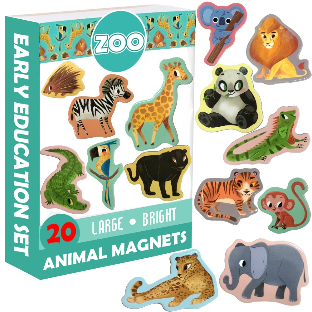 Zoo Animal Magnets for Kids - Magdum - 20 Large Fridge Magnets - Realistic Jungle Animals Learning Toy for Toddlers - Educational Preschool Set - Strong Durable Safe Magnets - Kids Gift — image 1