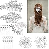 Aulufft 44 Pcs Wedding Bridal Hair Accessories, Sparkly Silver Rhinestone Flower Clip, Pearl Flower Butterfly Bridal Hair Side Combs for Women Bridesmaid Down Headpiece