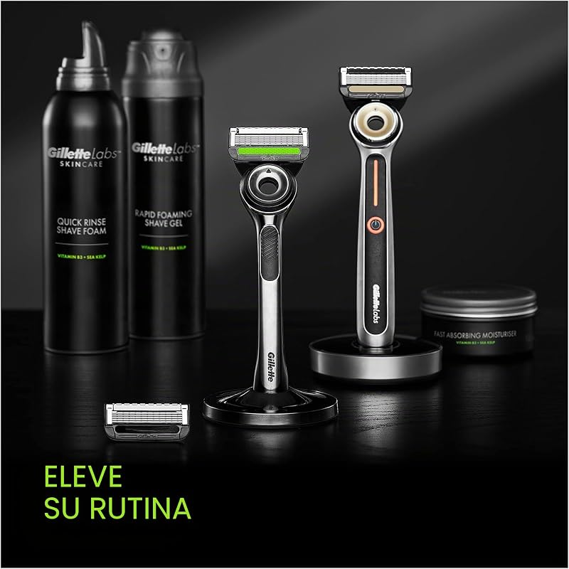 Labs Hojas Para Maquinilla De Afeitar Para Hombre, Pack De 4 Recambios, Compatibles Con GilletteLabs Con Barra Exfoliante y Heated Razor