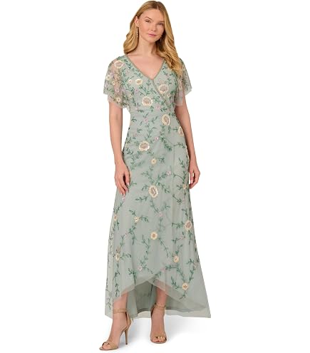 Adrianna Papell Women's Bead Mesh Flutter Dress, Peri Blue, 4 at Amazon Women's Clothing store