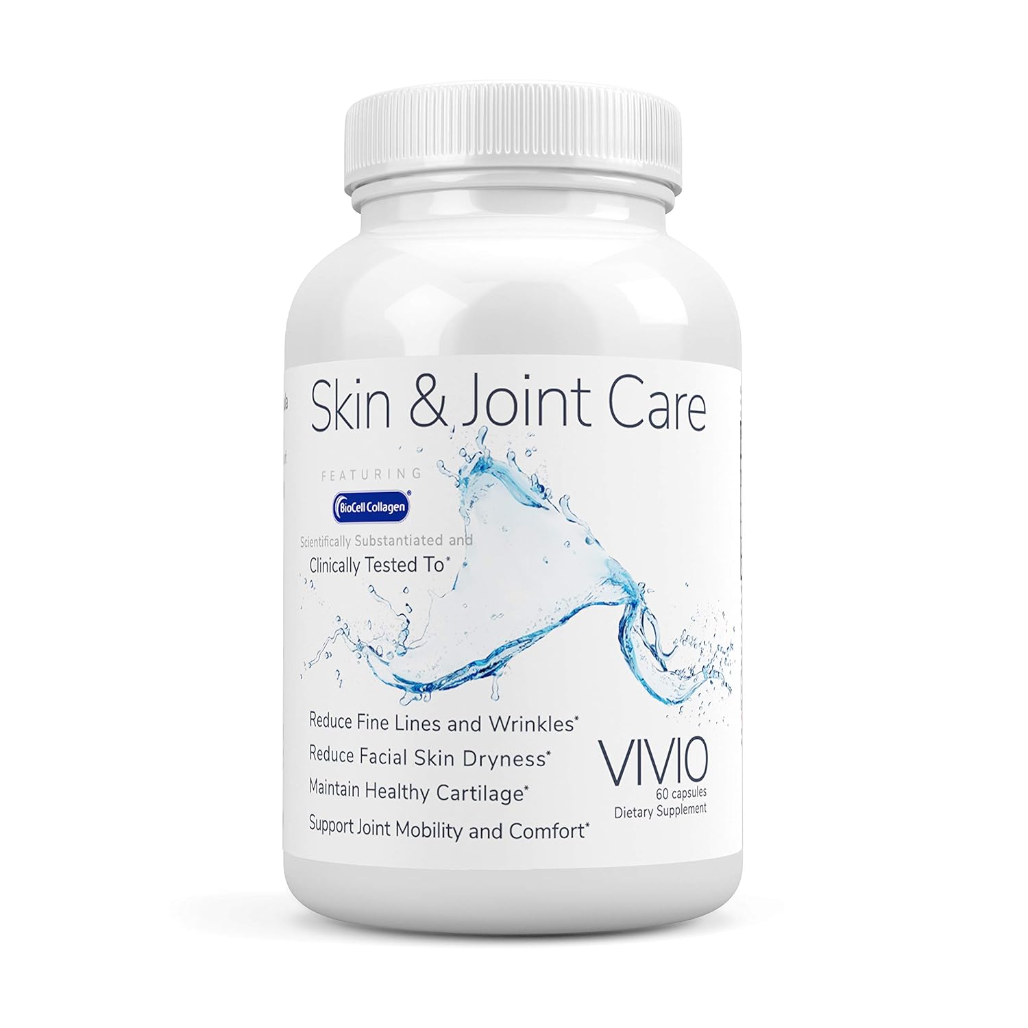 Skin & Joint Care Collagen Supplement - BioCell: hydrolyzed Collagen Type II, hyaluronic Acid, and chondroitin sulfate, Combined with MSM. Vivio Life Sciences