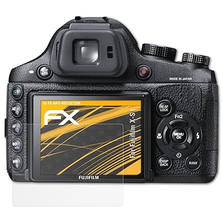 atFoliX Panzerfolie kompatibel mit Fujifilm X-S1 Schutzfolie, entspiegelnde und stoßdämpfende FX Folie (3X)