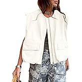 Shebote Womens Casual Zip Up Cargo Vest Top Oversized Lightweight Ruched Hem Sleeveless Blazer Jackets Vest Tops