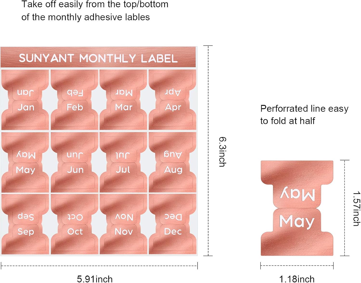 48 Pieces Adhesive Tabs Designer Accessories Monthly Tabs Planner Stickers Decorative Monthly Index Tab for Office Study Planners Organizations (Rose Gold) - Image 4