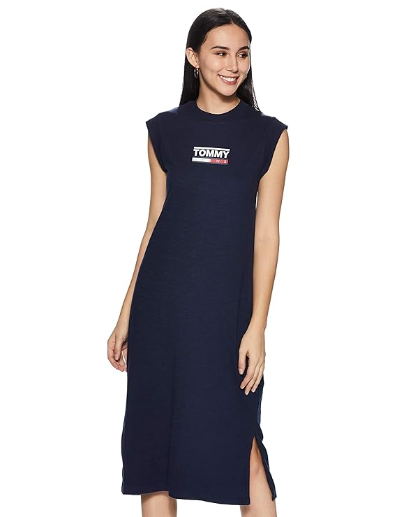 Buy Tommy Hilfiger Cotton Body con Dress (P9AJV134L_Black Iris_Large) at Amazon.in