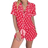 KevaMolly Women&rsquo;s Christmas Knotted PJ Set Short‑Sleeve Top Candy‑Cane Print Shorts