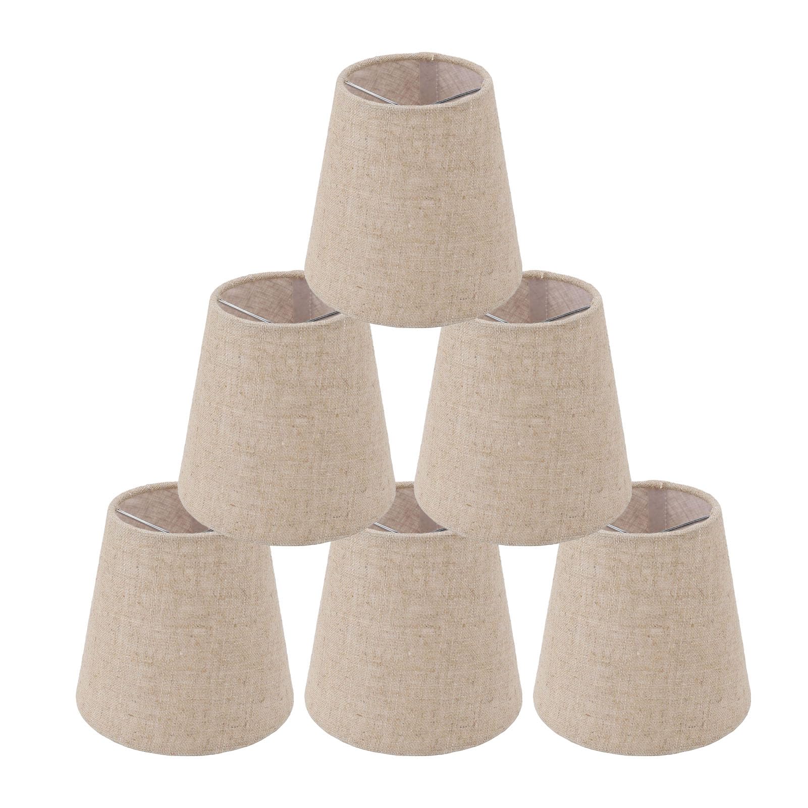 6PCS Small Fabric Lampshade, E14 Clip on Lamp Shades Beige Modern Ceiling Pendant Table Drum Light Shade Linen Lamp Shades Replacement for Table Bedside Floor Lamp