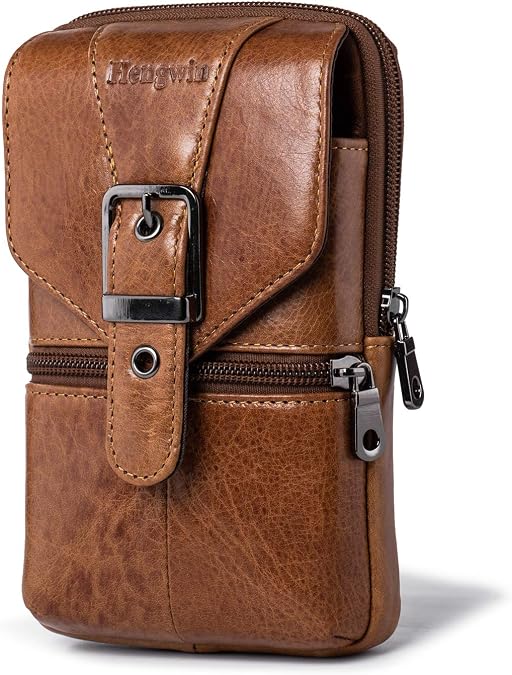 Sacoche Ceinture Cuir PU Pour Smartphone - Taille Variable (5.2" à 6.9") - Porte-cartes, étanche - Pour Randonnée, Sport