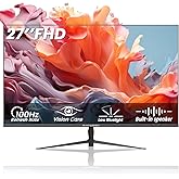 Raywego 27 inch Gaming Monitor 100Hz Computer Monitor Built-in Speakers Full HD 1920 x 1080P with HDMI DP Interface Eye Care Frameless with 3-Side Virtually Borderless Design VESA(100 x 100mm)
