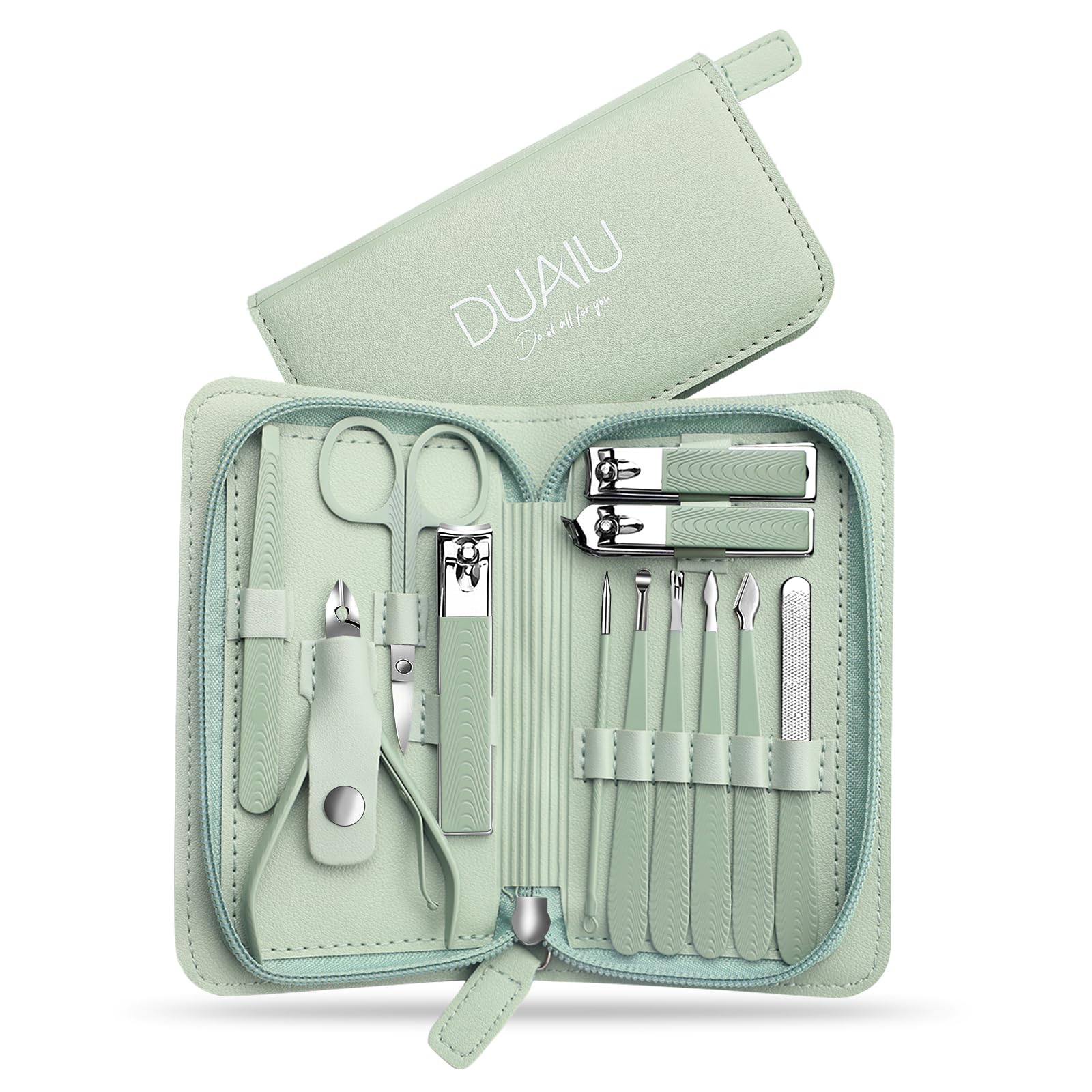 DUAIU Manicure Set,12pcs Nail Clippers Set Professional Nail Kit Stainless Steel Nail Care Tools Pedicure Kit Manicure Set with PU Leather Bag Gift for Men Women